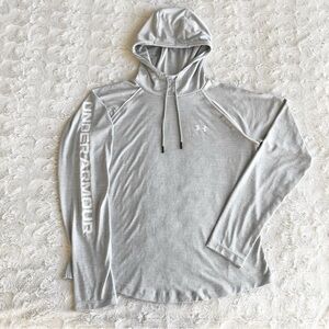 Under Armour Hoodie Sweatshirt Womens Medium Gray Velocity Wordmark Lightweight
